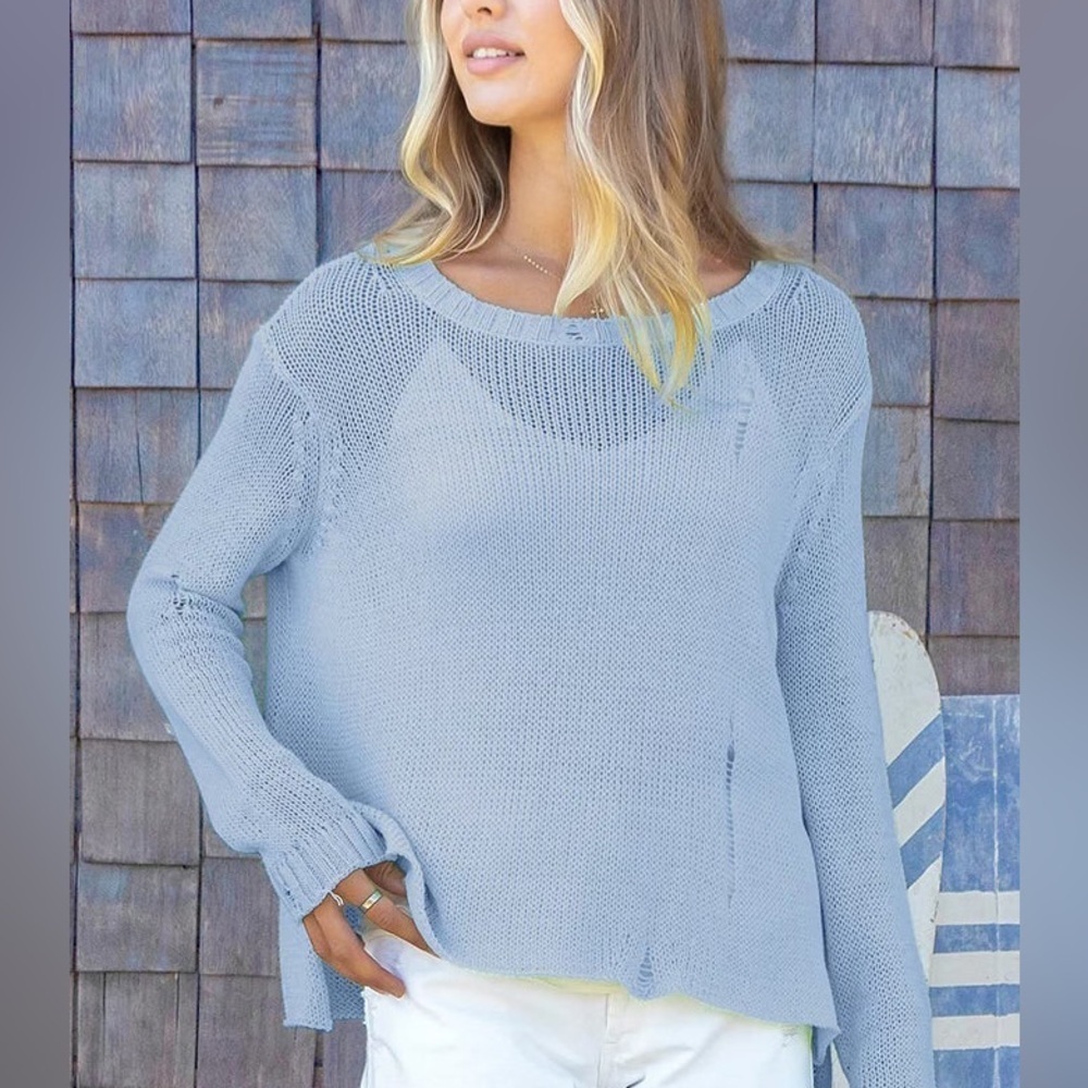 Wooden ships Oliver distressed blue mohair blend sweater 26823